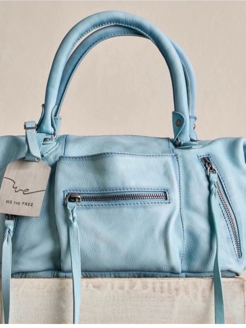 Free People Soft Powder Blue Leather Satchel